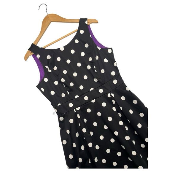 WHBM Dress Womens 10 Black White Polka Dot Fit Flare Sleeveless Round Neck Pinup - Picture 8 of 14